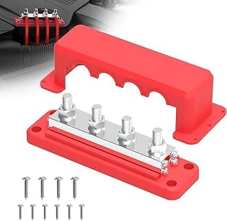 600A Bus Bar 12V Power Distribution Block with 3/8" (M10) 4-Posts Heavy Duty Terminals Block with Cover for Automotive, Marine, Battery System (Red)