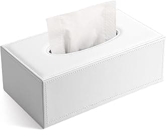 KINGFOM Rectangular PU Leather Tissue Box Cover - Facial Tissue Paper Napkin Holder for Bathroom, Home, Office, Car Automotive Decoration with Magnetic Bottom(White)