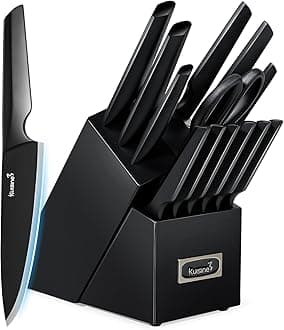 Premium Knife Set,One-piece Steel Molding,High Carbon Stainless Steel Ultra Sharp,Non-slip Ergonomic Solid Steel Handle,Built-in Sharpener Knife Block Set,Luxury Gift(15PCS,BlackPro EX)