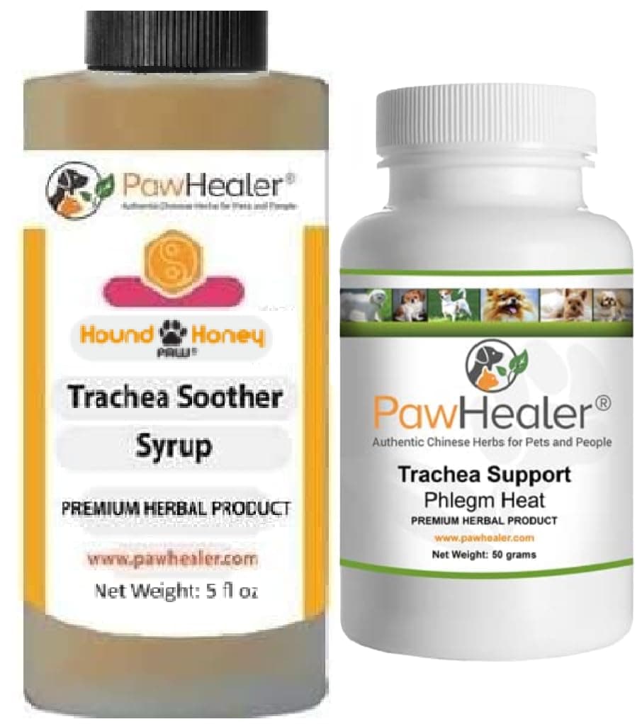 Trachea Soother Syrup BUNDLE with Trachea Support: Phlegm Heat - Natural Herbal Remedy for Symptoms of Collapsed Trachea for Dogs - Combo of (1 Bottle) 5 fl oz Syrup & (1 Bottle) 50 Grams Powder …