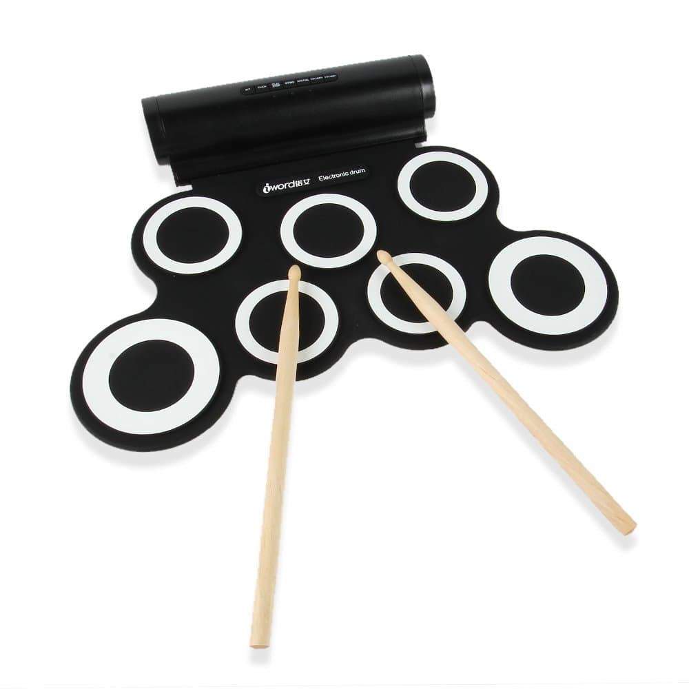JouerNow Electronic Roll Up Drum Kit Midi 7 Pads Portable Foldable Digital Set USB Tabletop Bulit-in Speakers With Sticks