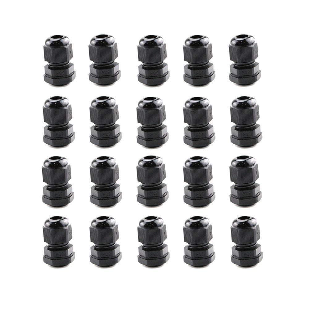 PG9 Plastic Waterproof Adjustable 4-8mm Cable Glands Joints with Gasket Pack of 20