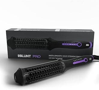 Bblunt Pro Insta Smooth Hair Straightening Brush With 4 Temperature Settings And Ionic Technology For 2X Better Frizz Control | (Ceramic Coated Bristles) Black & Purple,50 Watts