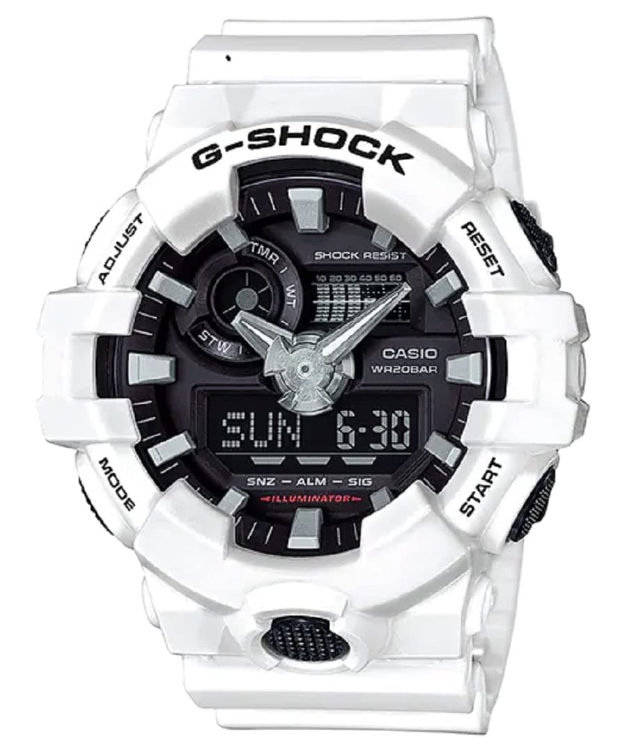 Casio G-Shock GA-700-7ADR Black Analog-Digital Dial White Resin Strap Men's Watch Shock and 200M Water Resistant G742