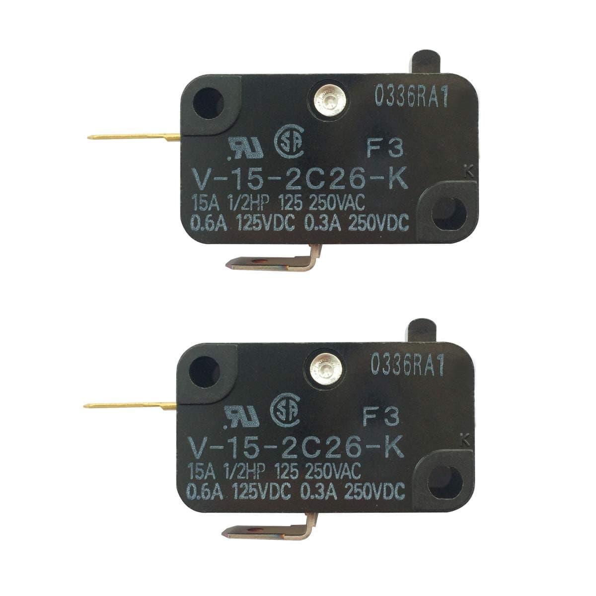V-15-2C26-K Switch Snap Action Micro Switch Replacement for OMRON Switch Shurflo 2088 Series Pump 15A 125/250VAC (Normally Closed) (Pack of 2)