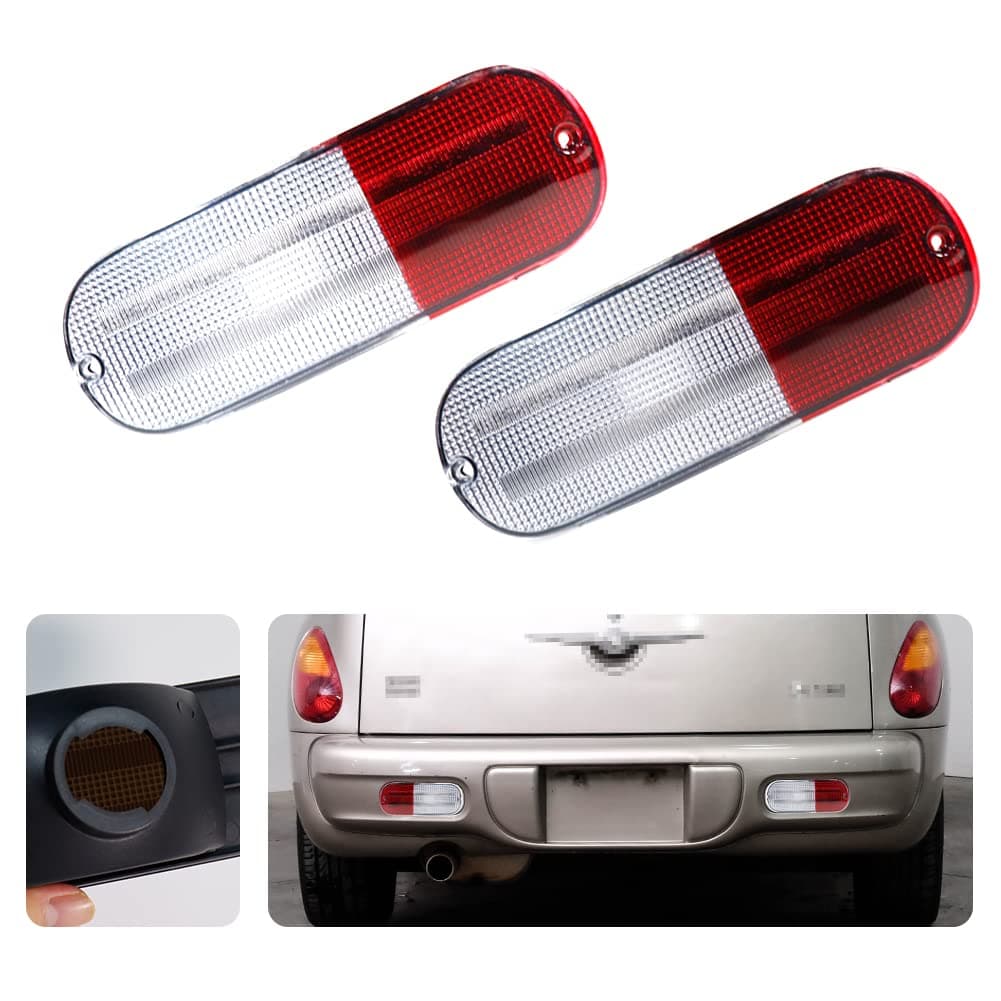 white/Red Lens housing kit Compatible With 2001 2002 2003 2004 2005 Chrysler PT Cruiser Replace OEM Backup Tail Brake Cover & Rear Fog housing