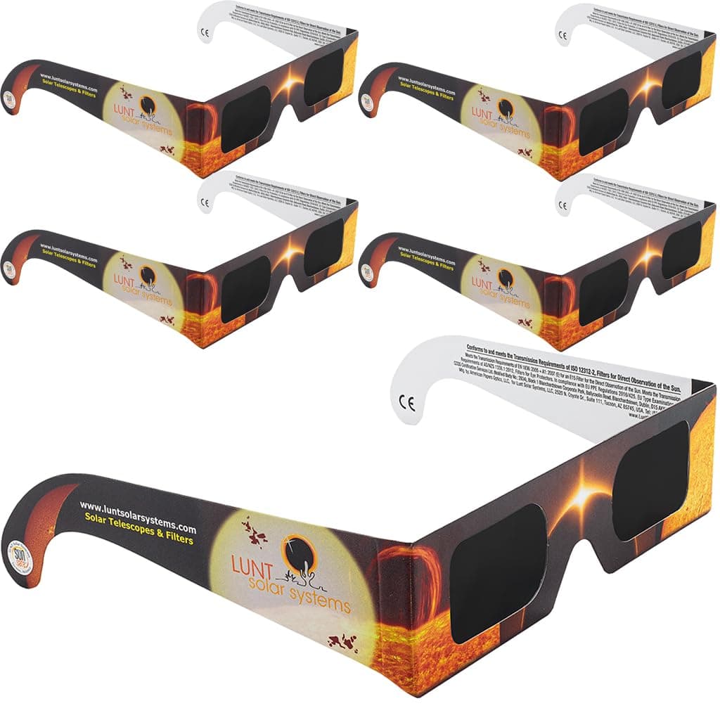 Lunt Solar Eclipse Glasses 5-Pack - ISO & CE Certified, AAS Approved for 2026 Eclipse in Spain & EU (UK, Germany, France)
