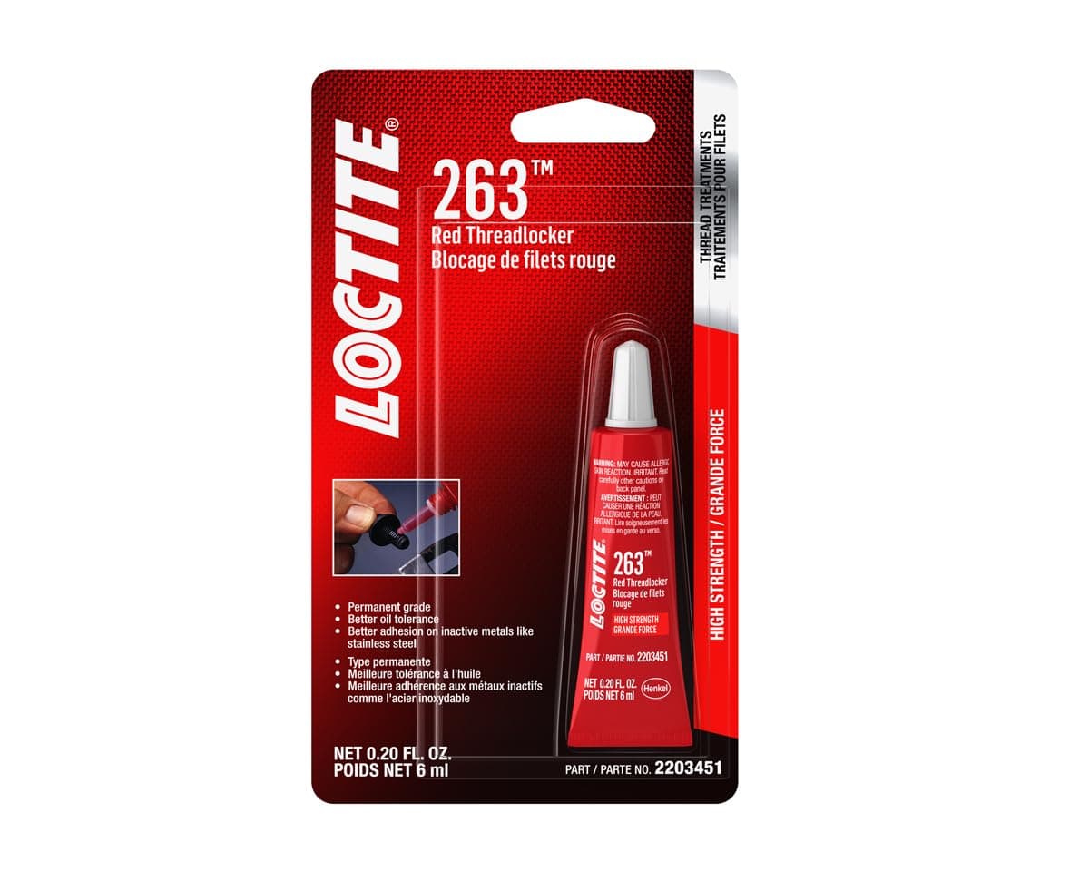 263 Automotive Threadlocker Red – High Strength Thread Lock, General Purpose Applications, Oil Tolerant, Fluorescent - 6 ml, 1 Pack