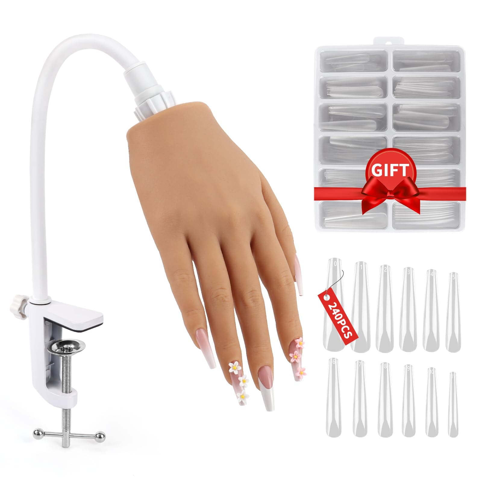 LIONVISON Practice Hand for Acrylic Nails, Silicone Nail Hand Practice, Flexible Fingers Fake Training Hand False Mannequin Hands for Nail Practice, Hand Model Kit for Nail Supplies Manicure Beginners