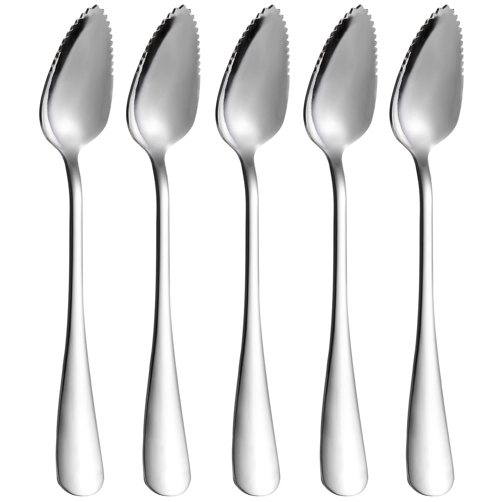 Grapefruit Spoons & Grapefruit Knife, Stainless Steel Grapefruit Utensil Set, Serrated Edge & Thick Gauge Handle, Silver Kitchen Tool with Non-stick Plating for Kiwi, Dessert, Apple (6 PCS)