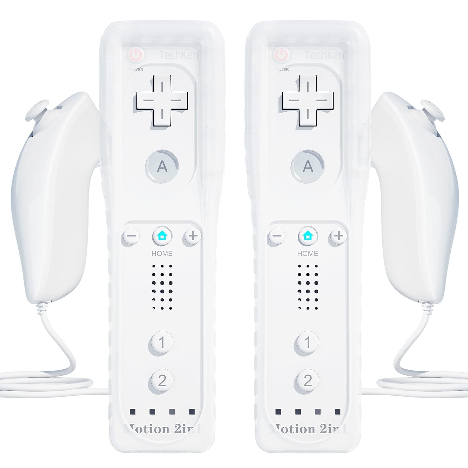 2 Sets Remote Controller for Wii, TechKen Replacement Remote Built-in Motion Plus Controller and Nunchuck (2 White)