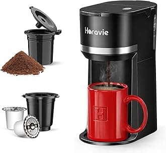 Horavie Mini Single Serve Coffee Maker for K Cup and Ground Coffee, Fast Brew One Cup Coffee Machine with Descaling Reminder and Water Window, 6 to 12 oz. Brew Sizes, Black