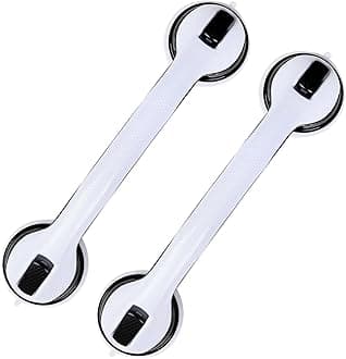 Grab Bars for Bathtubs and Showers, 2 Pack Shower Handle 16 Inch Strong Suction Shower Bar, Safety Bars for Shower Chair, Bathroom Grab Bar for Senior (Black)