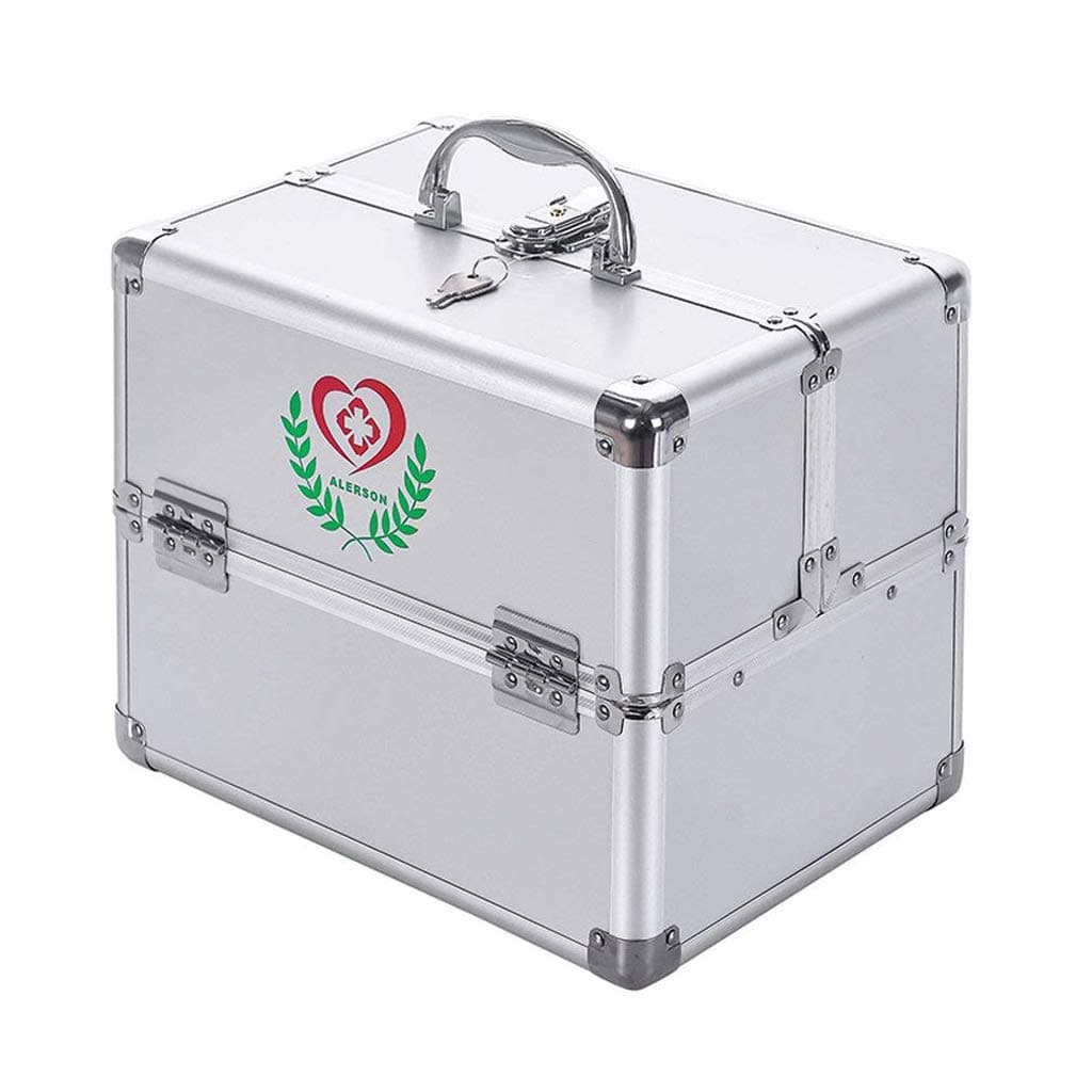 Home Multi-layer Small Medicine Box Emergency Medicine Storage Box Portable Clinic First Aid Pouch Emergency Kit Storage Bag for Outdoor Activities Travel Camping Hiking (Empty, only the box) Silver [Energy Class A+]