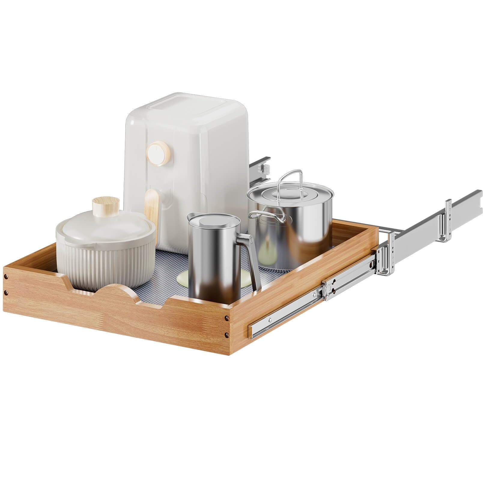 OCG 1 Tier Pull Out Cabinet Organizer (17" W x 21" D), Heavy-Duty Slide out Wood Drawer Shelf, Pull Out Drawer for Cabinets, Base Cabinet Organization for Kitchen, Pantry, Bathroom