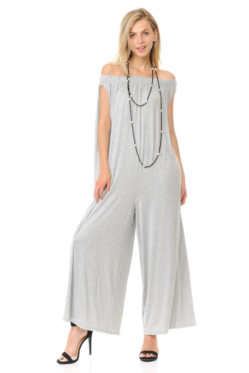 iconic luxe Women's Oversized Off-Shoulder Jumpsuit with Pockets Large Heather Grey