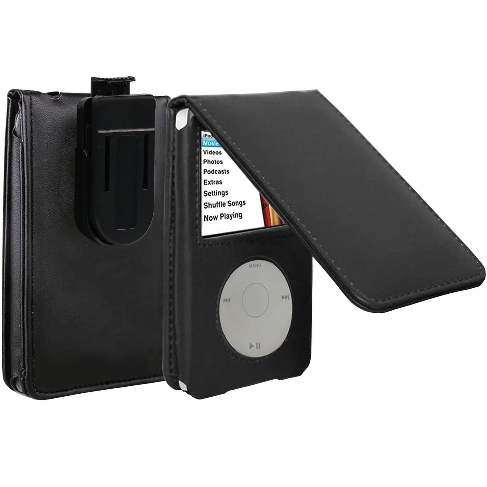 V-TOP Leather Case for Apple iPod Video Classic 80G 120G 160G 60G Classic Protective with Movable Belt Clip Black