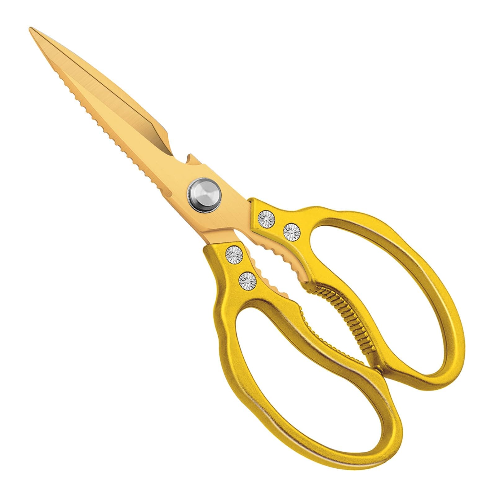 CGBE Kitchen Scissors, Multi-Purpose Kitchen Shears, Heavy Duty Dishwasher Safe Food Scissors for Chicken, Poultry, Fish, Meat & Herbs with Non-Slip Grips - ALL Gold