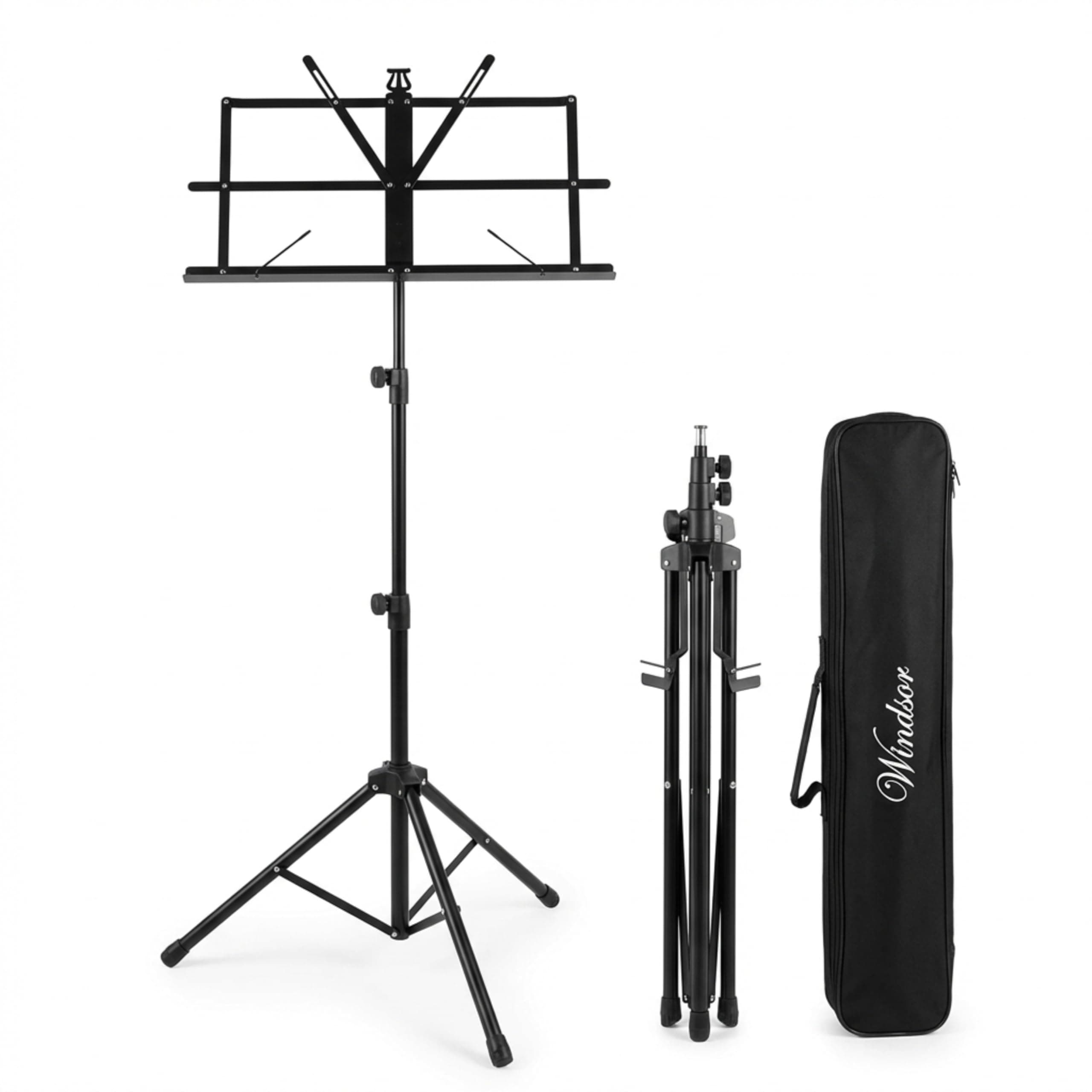 Adjustable Folding Sheet Music Stand With Carry Case, Black, Lightweight