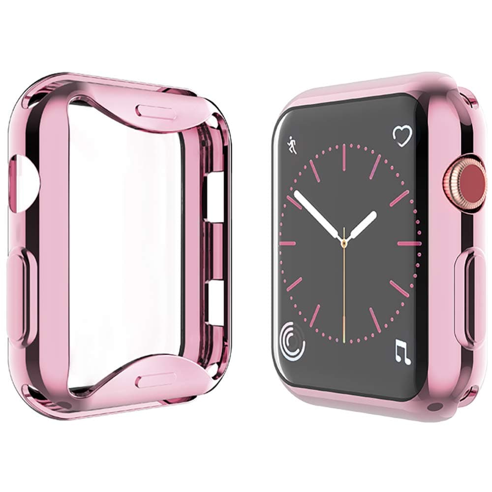 YoLin [2-Pack] All-around TPU Screen Protector Compatible with Apple Watch Series 3 38mm, Soft Protective Case For iwatch 38mm (1 Rose-Pink + 1 Transparent)
