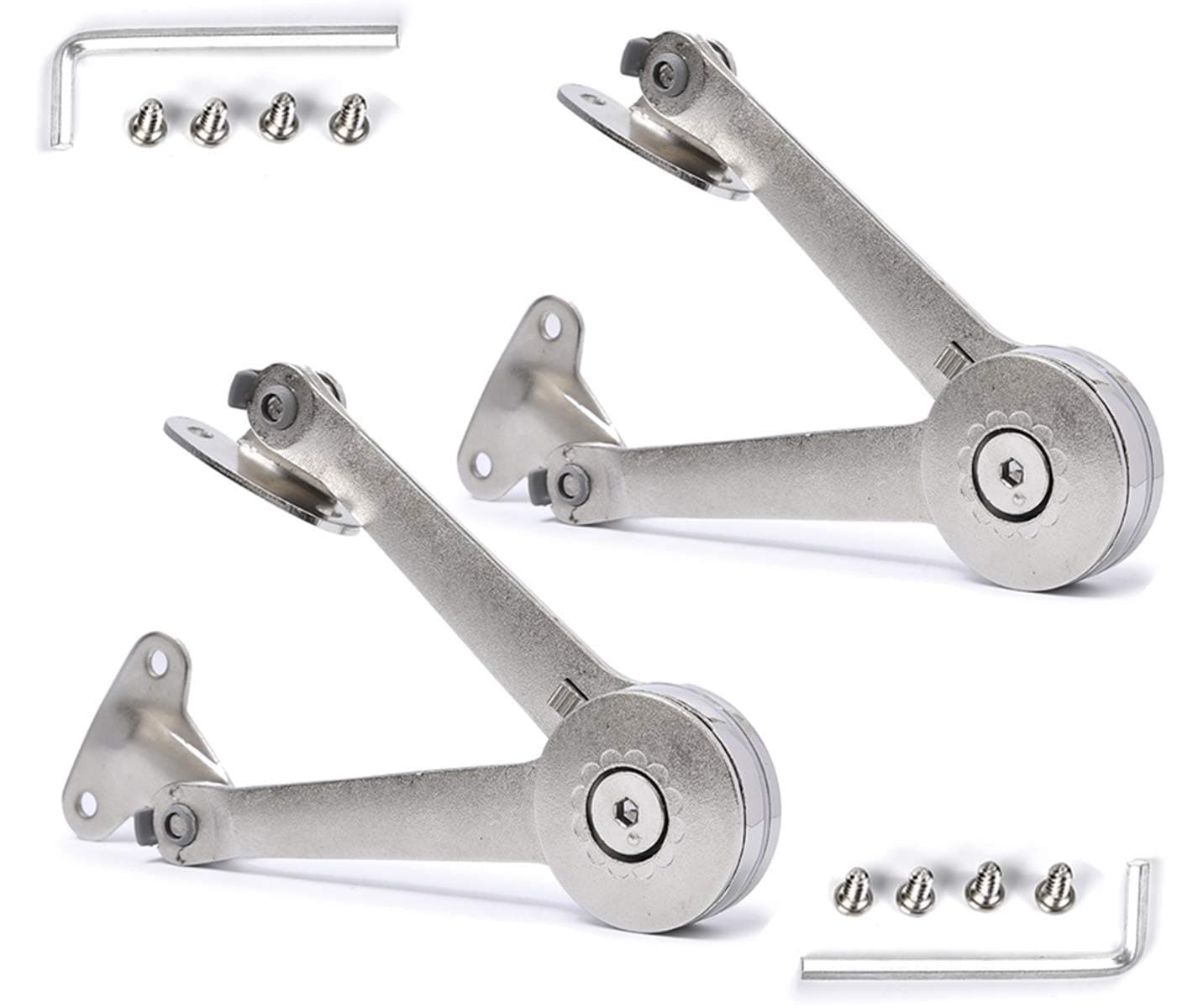 Lid Support Hinge in Satin Nickel QBOSO Random Stop Folding Lid Stay Hinge with Soft Close, Perfect for Toy Box/Drawer Window/Wardrobe/Cabinet Door, 40lb/110 Degree (Modern Style 1pair)