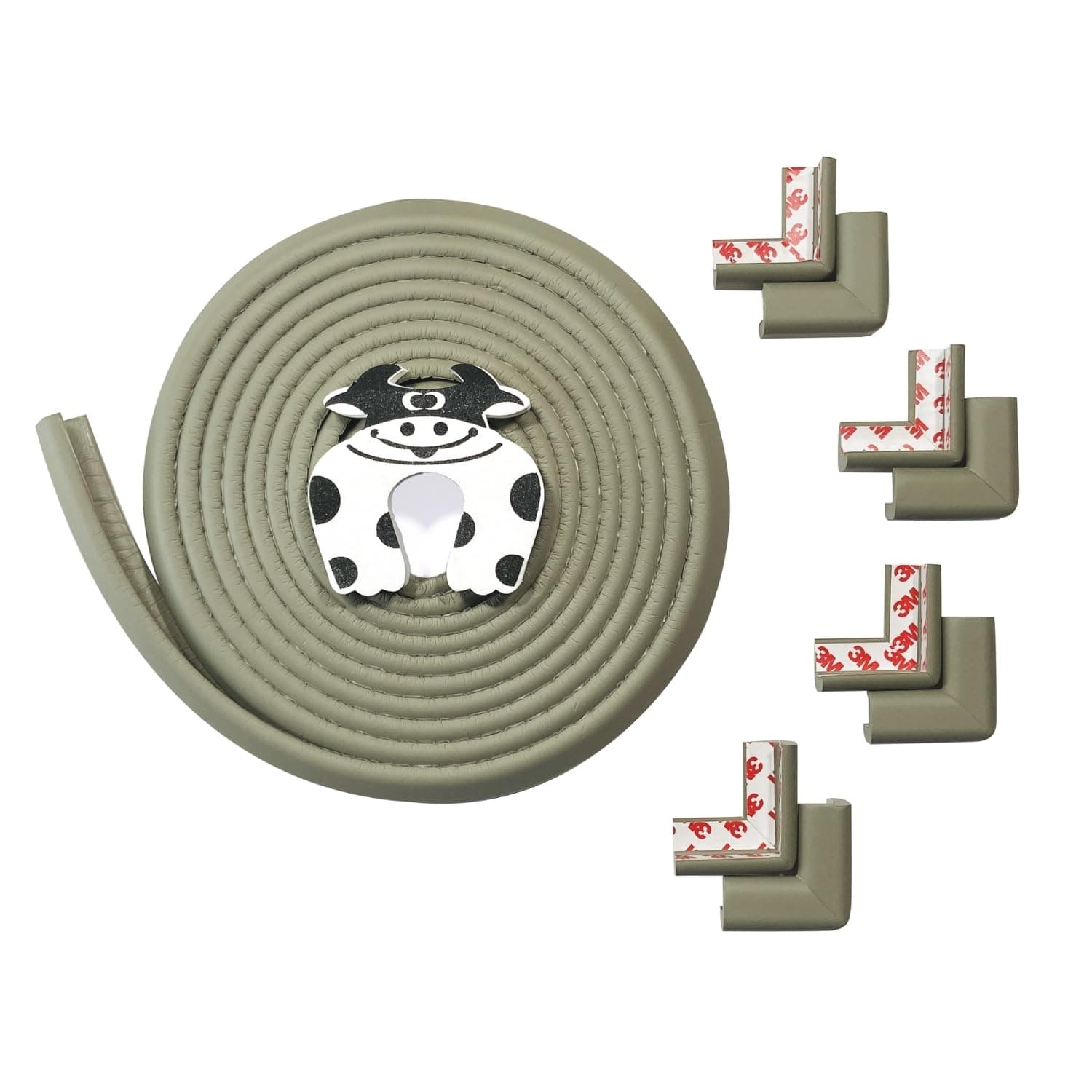 - BabySafeHouse Edge Guard and Corner Protector – Extra Long 19ft (16.5ft Edge + 8 Pre-Taped Corner Guards) and Cow Shape Door Stopper (Grey Color) for Baby Proofing & Child Safety