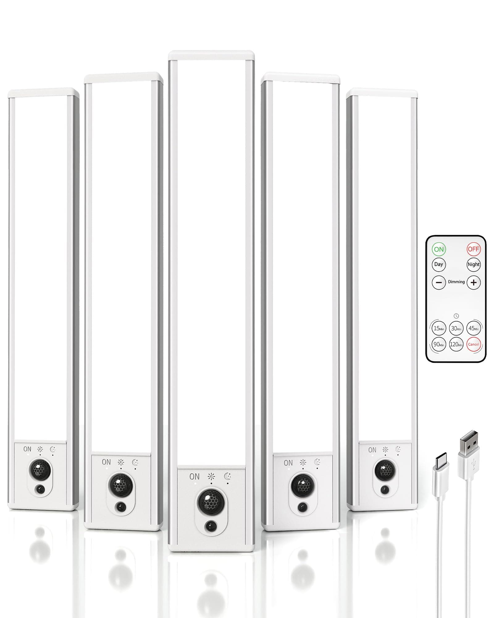 EZVALO 5-Pack Under Cabinet Lighting, 2400mAh Motion Sensor Light, LED Closet Lights Wireless, 6500K Dimmable, Timer, Magnetic, with Remote Control for Kitchen, Closet, Stair