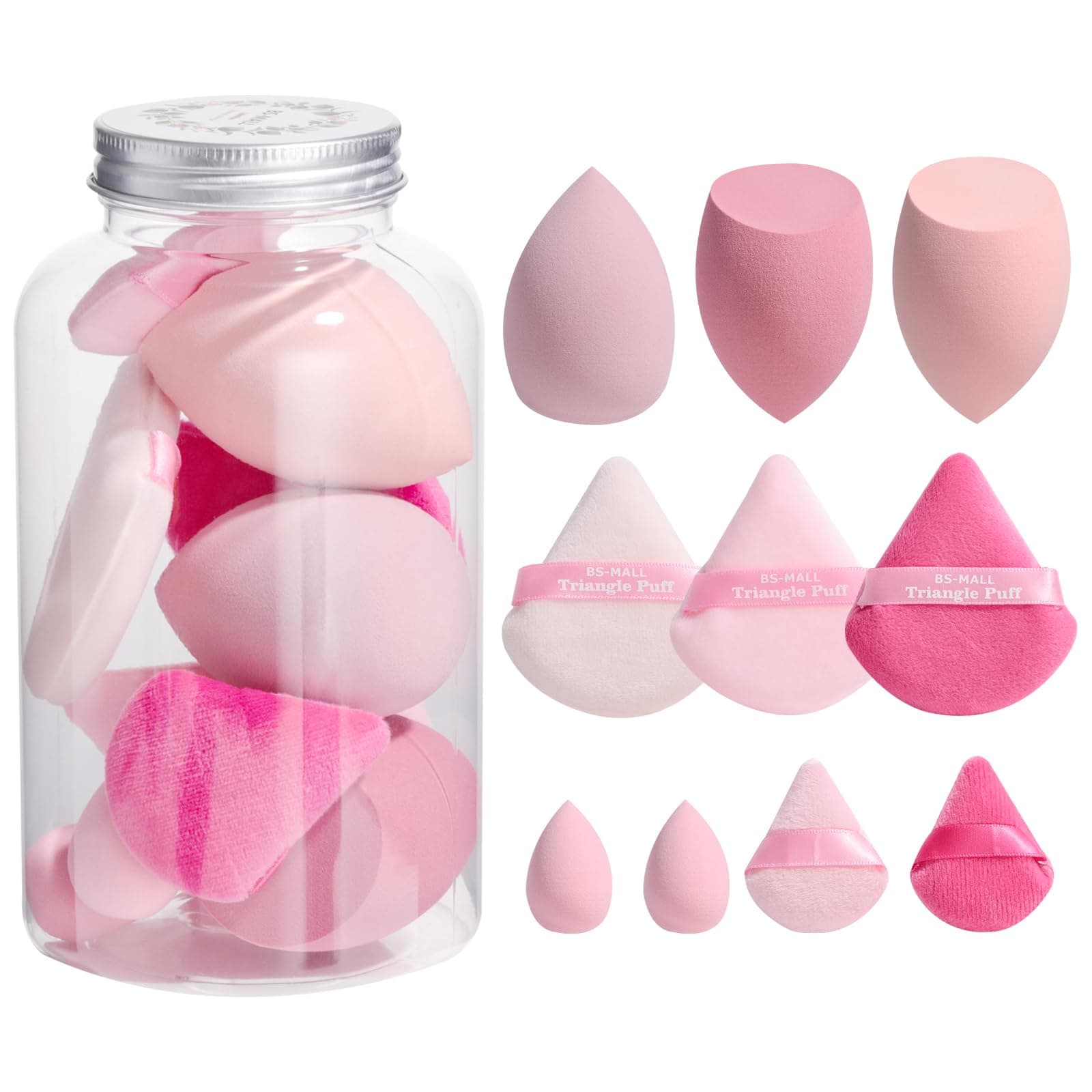 Makeup Sponge & Triangle Puff Set Pink for Mini Detailed Application Foundation Concealer Soft Pearl Cotton Sponge Pack of 10