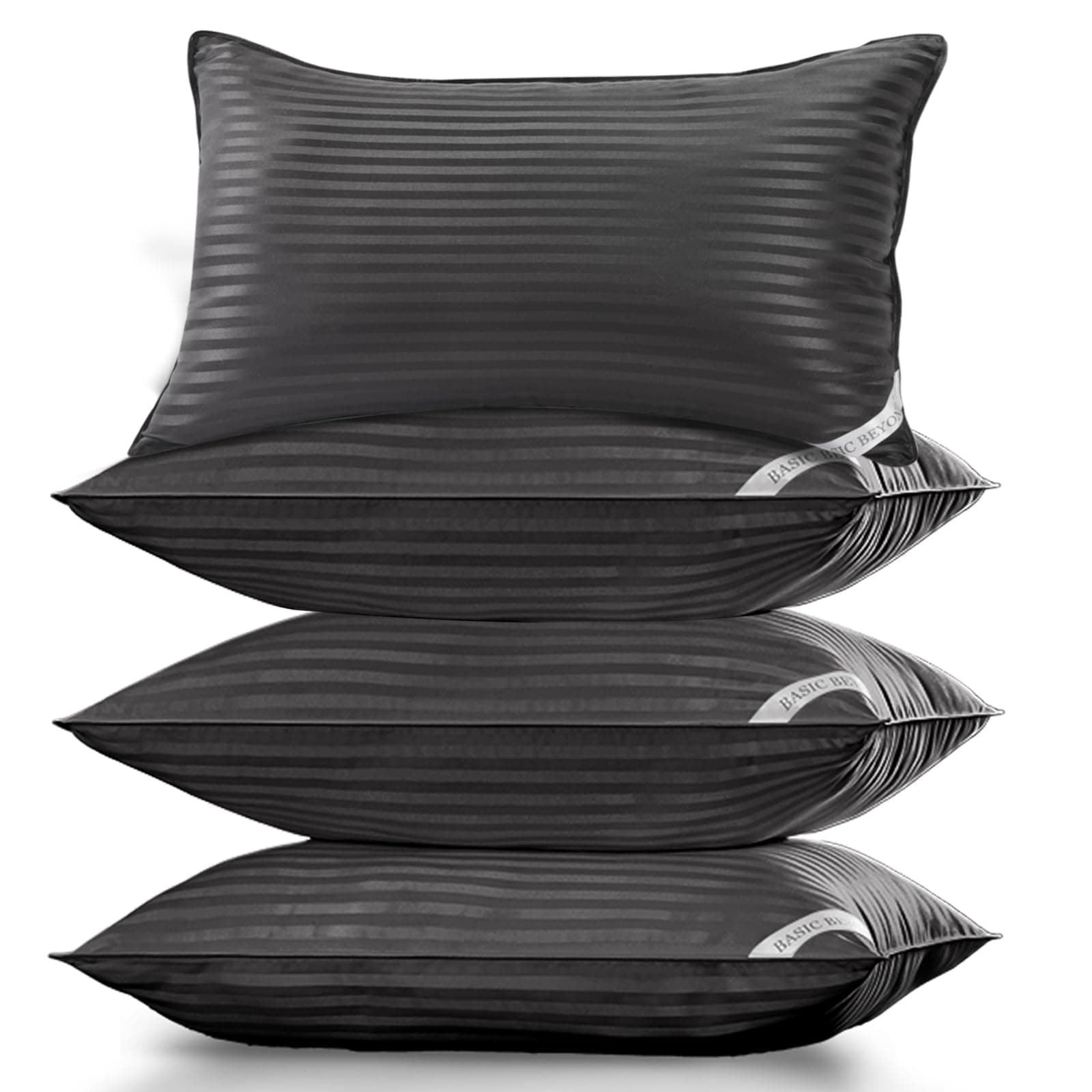 Basic Beyond King Size Pillows Set of 4 - Soft 20 x 36 Inches 4 Pack King Down Alternative Pillows for Back, Stomach or Side Sleepers, Black