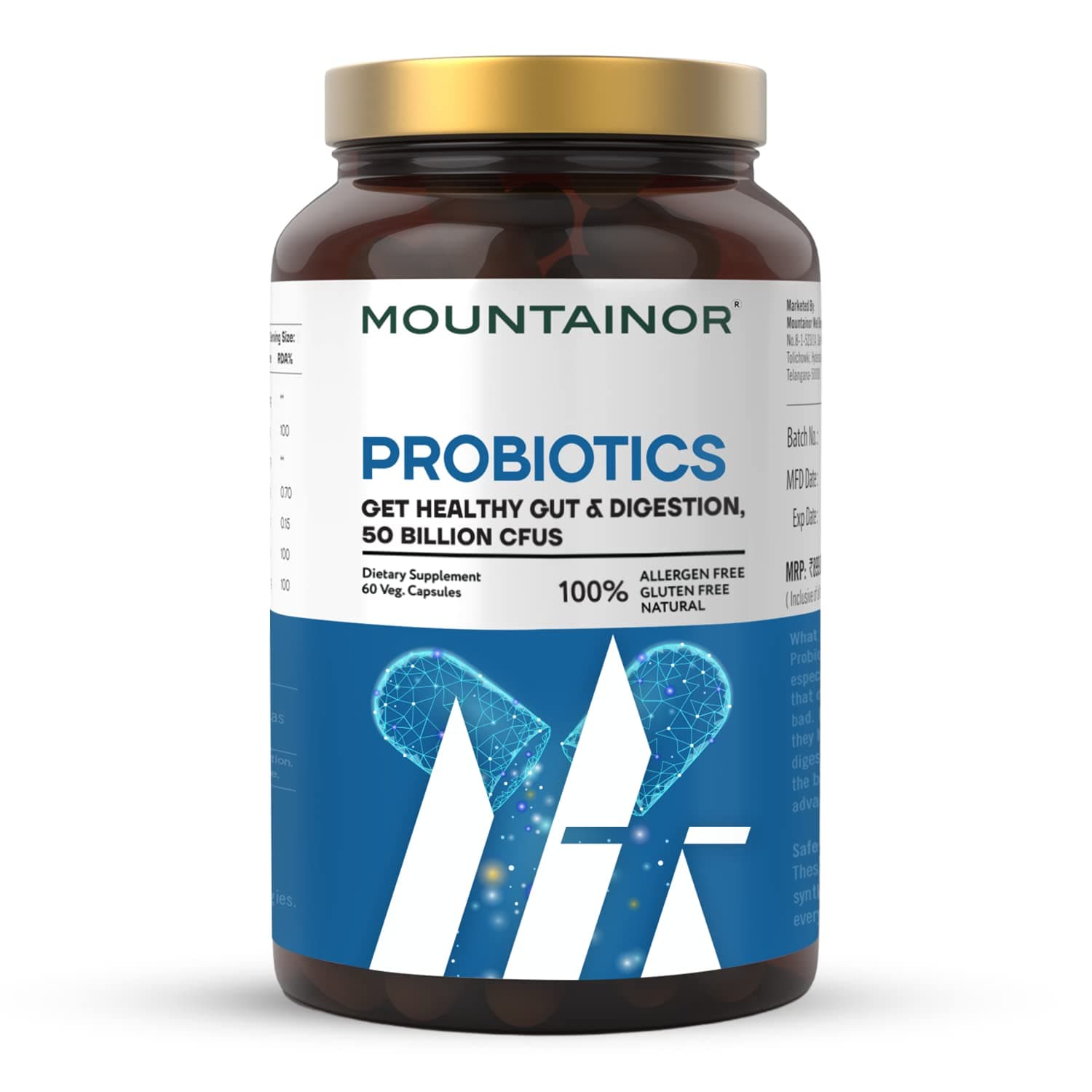 MOUNTAINOR Advanced Probiotics Formula With 50 Billion CFU & 16 Probiotic Strains - 60 Veg Capsules For Men & Women Probiotic Capsules For Digestion Support