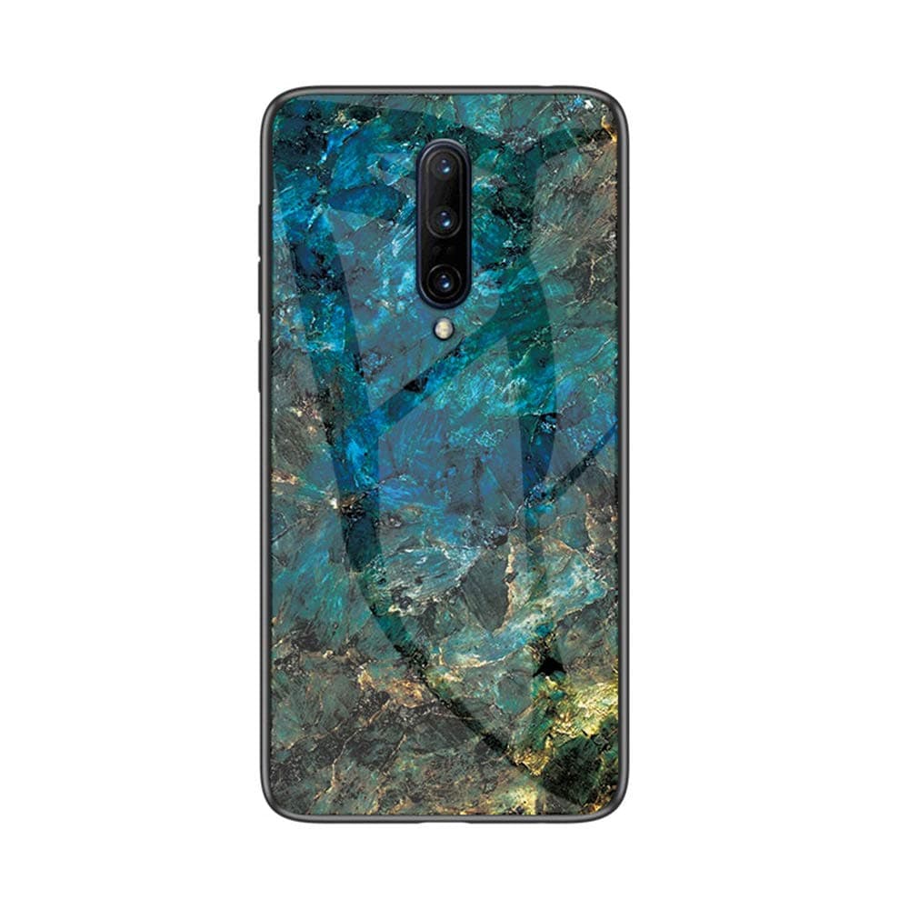 BRAND SET Case for OnePlus 7 Pro marble transparent tempered glass all-inclusive cover soft silicone phone case compatible with OnePlus 7 Pro-Blue