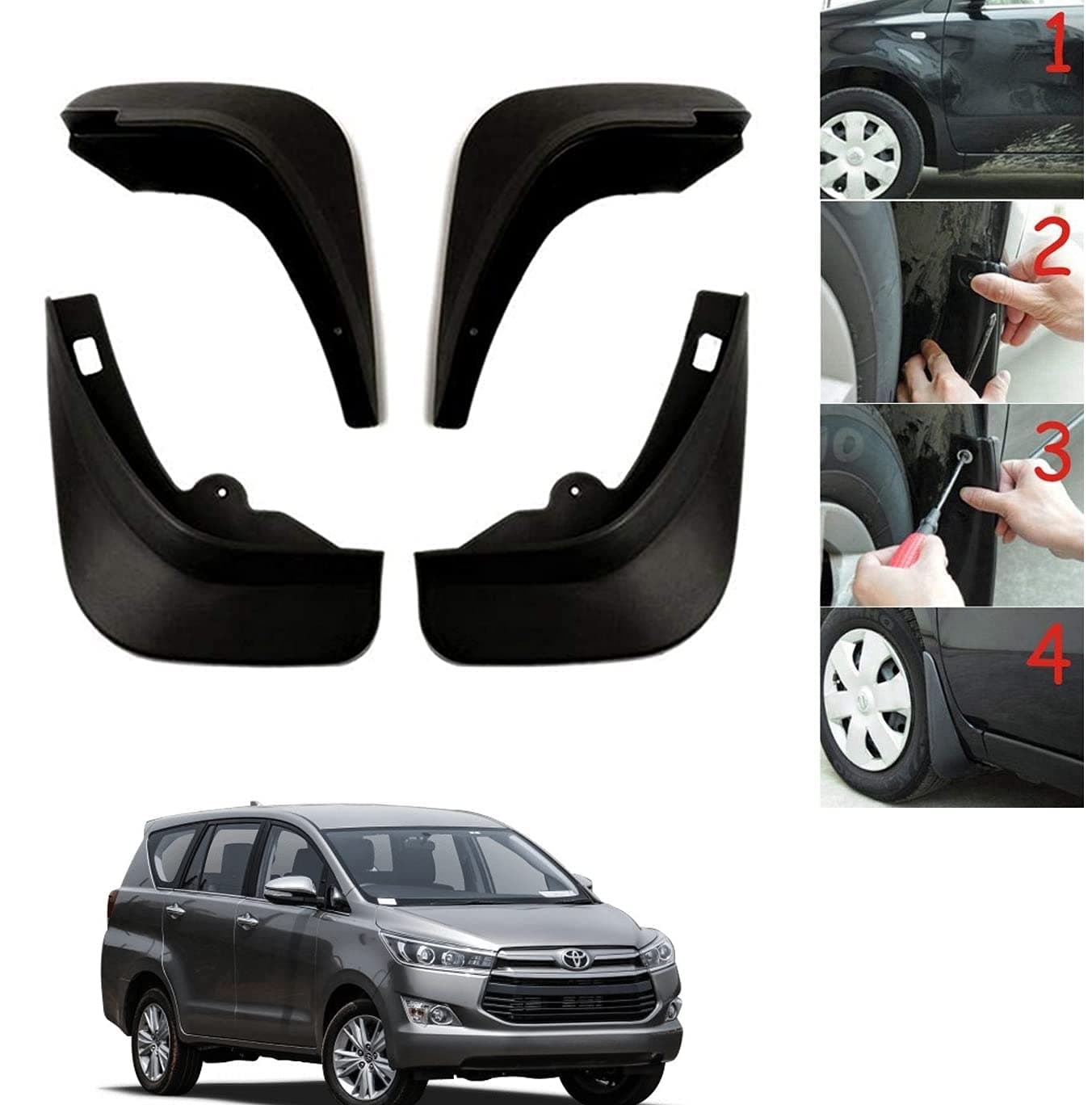 Auto Addict Car Mud Flaps Splash Guards (O.E Type Custom,4 pcs) for Toyota Innova Crysta
