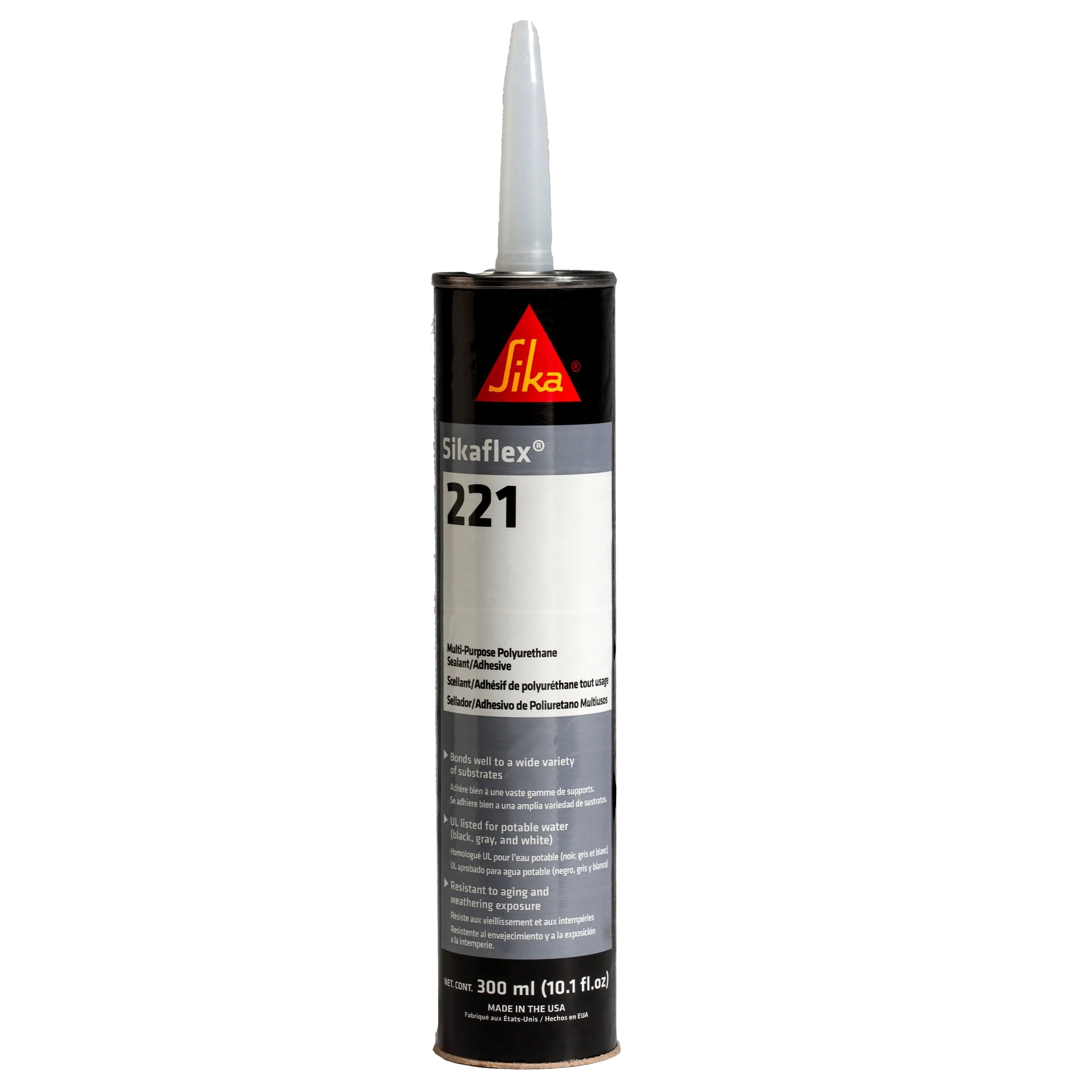 Sikaflex-221 - Black - Multi-purpose polyurethane sealant/adhesive - Creates permanent elastic seal - Sandable/paintable - Non-corrosive - 10.1 fl oz
