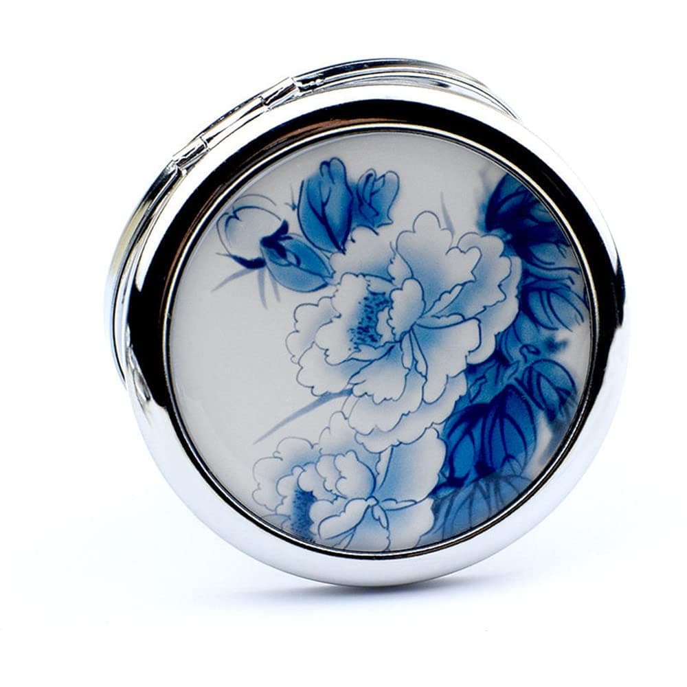 Blue Magnifying Compact Mirror for Purse - 1x/2x Magnification Travel Makeup Mirror,Small Flower Pocket Mirrors,Handheld 2-Sided Portable Cosmetic Mirrors,Compact Mirror for Gift