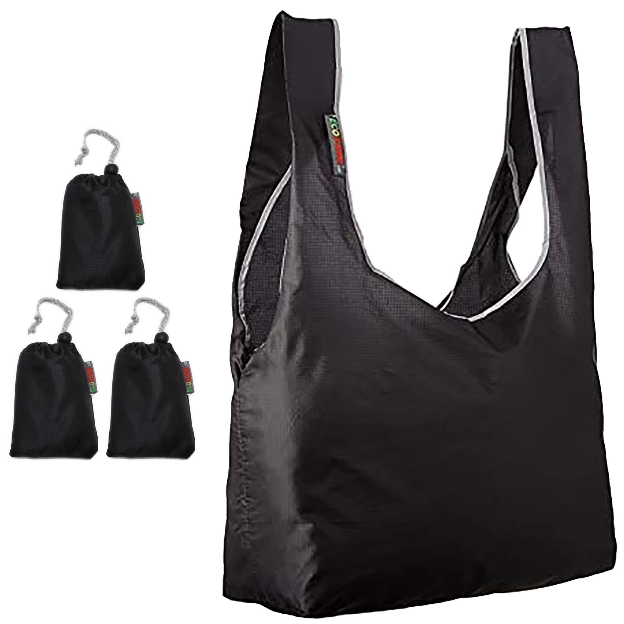 3 Pack Super Strong Ripstop Nylon Foldable Reusable Bag Grocery Shopping Tote Bag with Built-in Pouch