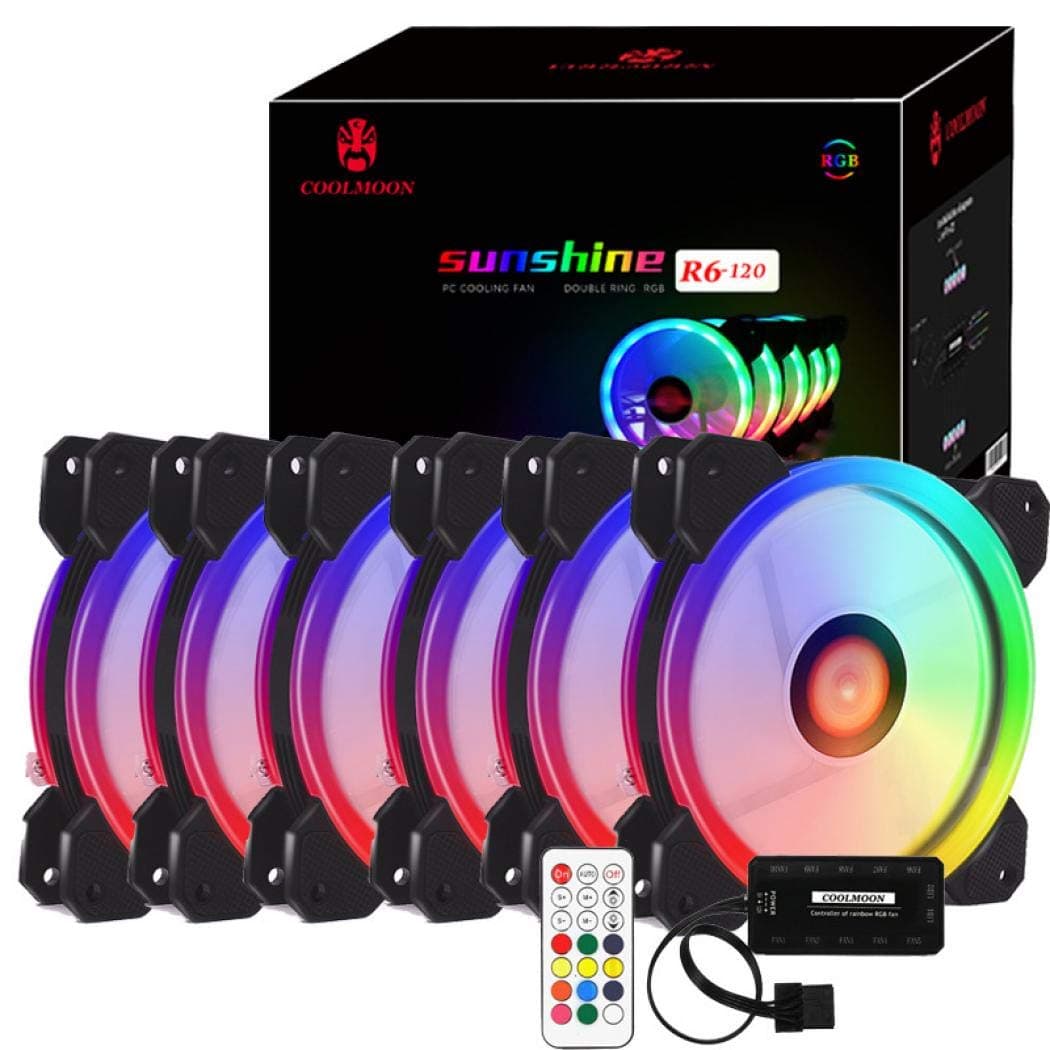 Kit RGB LED PWM Case Fans 120mm with Remote Controller Fan Hub and Extension, Hamkot Quiet Edition High Airflow Adjustable Colorful PC Case CPU Computer Cooling with Coolers, Radiators System (5 pcs)
