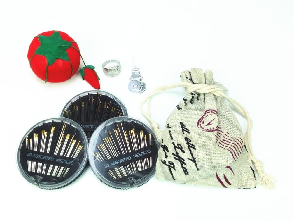 30-Count Assorted Hand Sewing Needles Large Eye Set, 3 Pack with Tomato Pin Cushion,Thimble,Needle Threader
