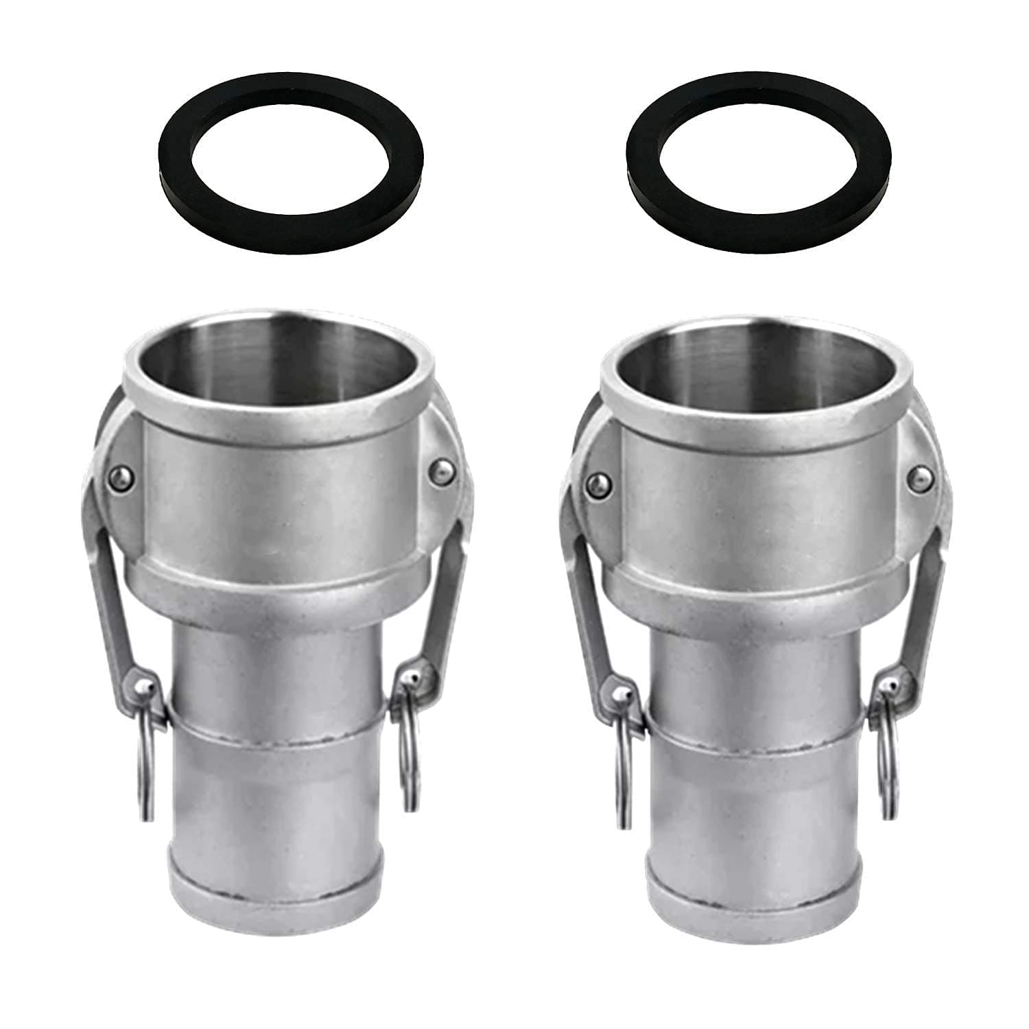 2PCS Global Type C Cam and Groove Hose Fitting, Socket x Hose ID Barbed, with 2 PCS Camlock Gasket Fitting(1.5")