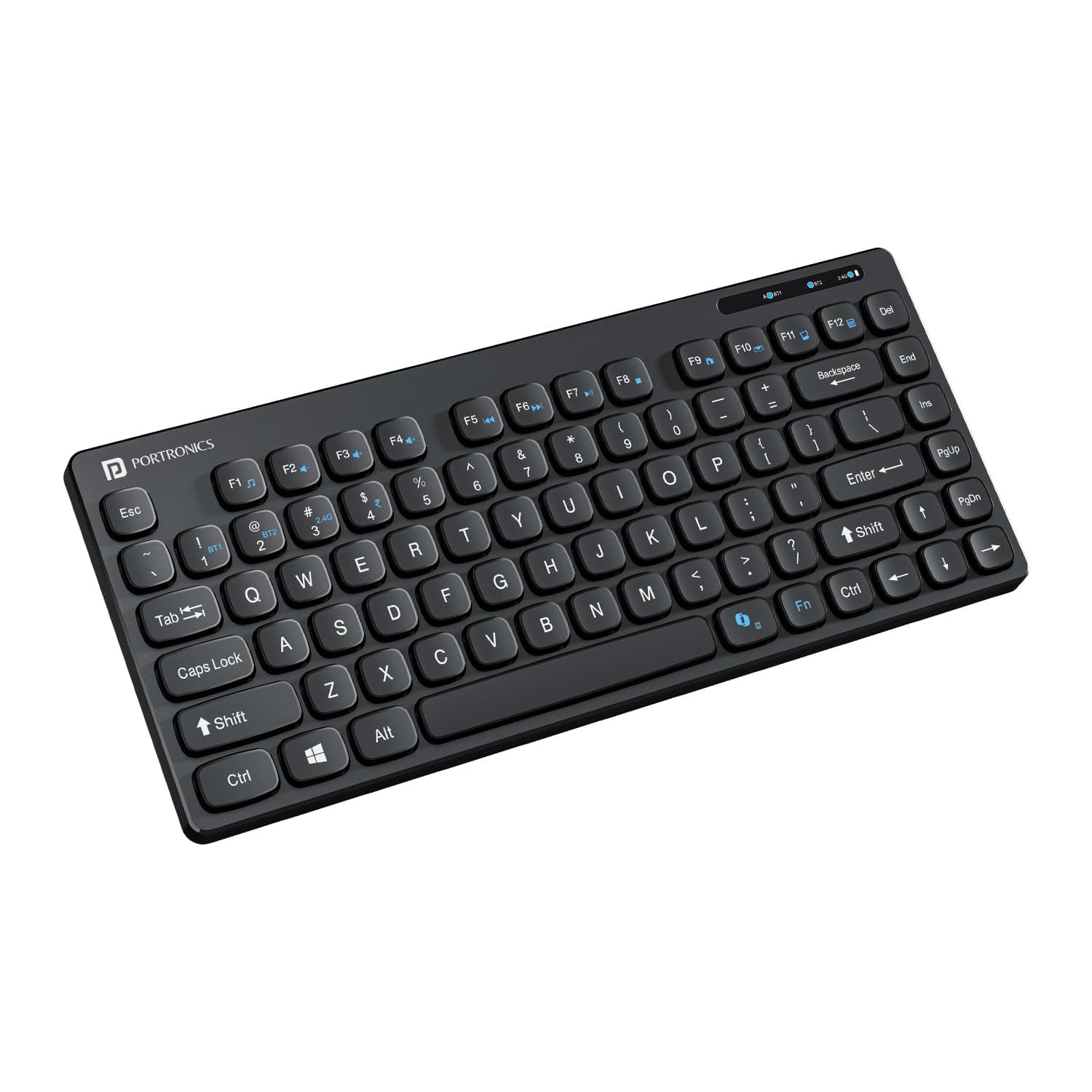 Portronics Bubble Multimedia Wireless Keyboard with 2.4 GHz and Bluetooth 5.0 Connectivity, Noiseless Experience, Compact Size, Shortcut Keys Function for iOS iPad Air, Pro, Mini, Android, Windows Tablet PC Smartphone Small Black