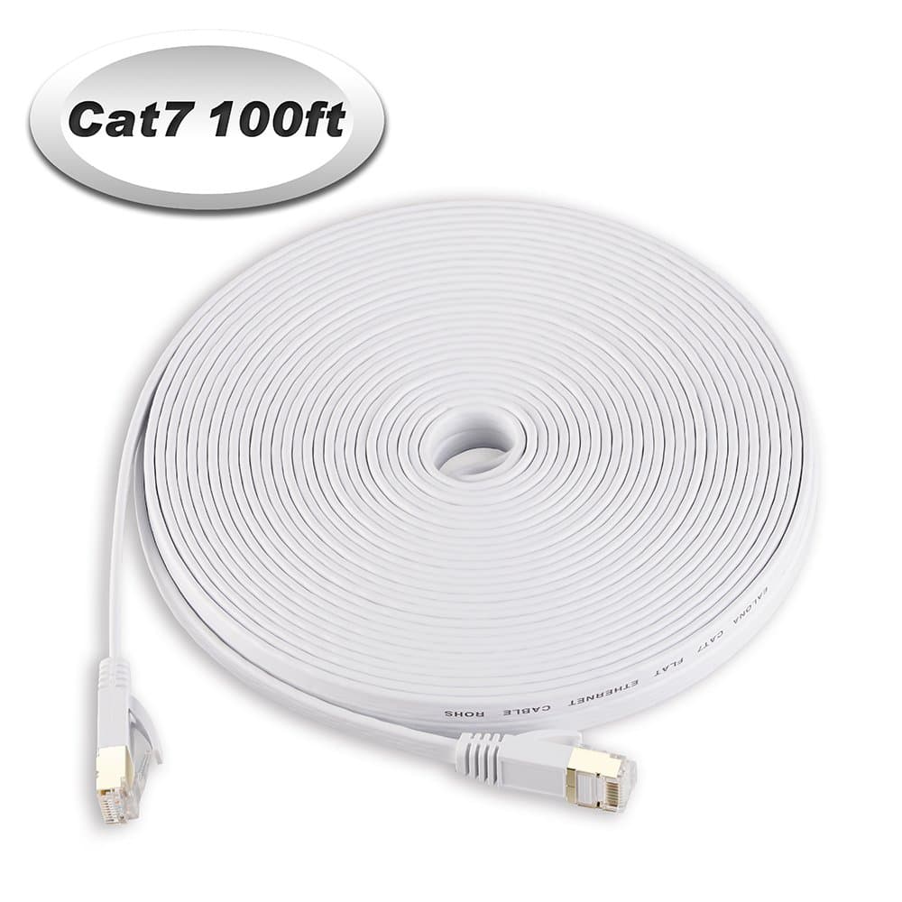 Cat 7 Shielded Ethernet Cable Patch Cord LAN Cable 100FT White