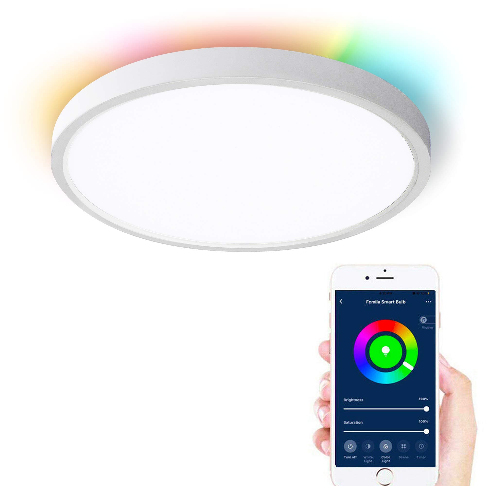 Lonon Smart Light,Smart Home Ceiling Light Fixture,20w Dimmable Brightness Front Led Light Fixture and 4w RGB Back Led Light for Bedroom WiFi App Control,Flush Mount Ceiling Light 12inch