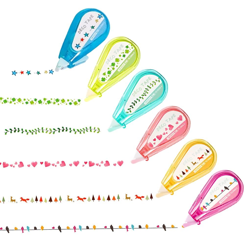 Primst 6 Pcs Decorative Correction Tape, Cute Cartoon Pattern Correction Tape, Decorative Curve Highlighter for DIY Scrapbook Journal Greeting Card Letter Diary