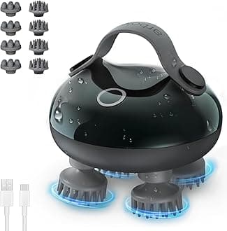 Scalp Massager Electric, Portable Head Massager Scalp Stress Relax, Waterproof 6 in 1 Hair Massage with 8 Removable Claws, Rechargeable Hair Head Scratcher, Gifts for Her Him