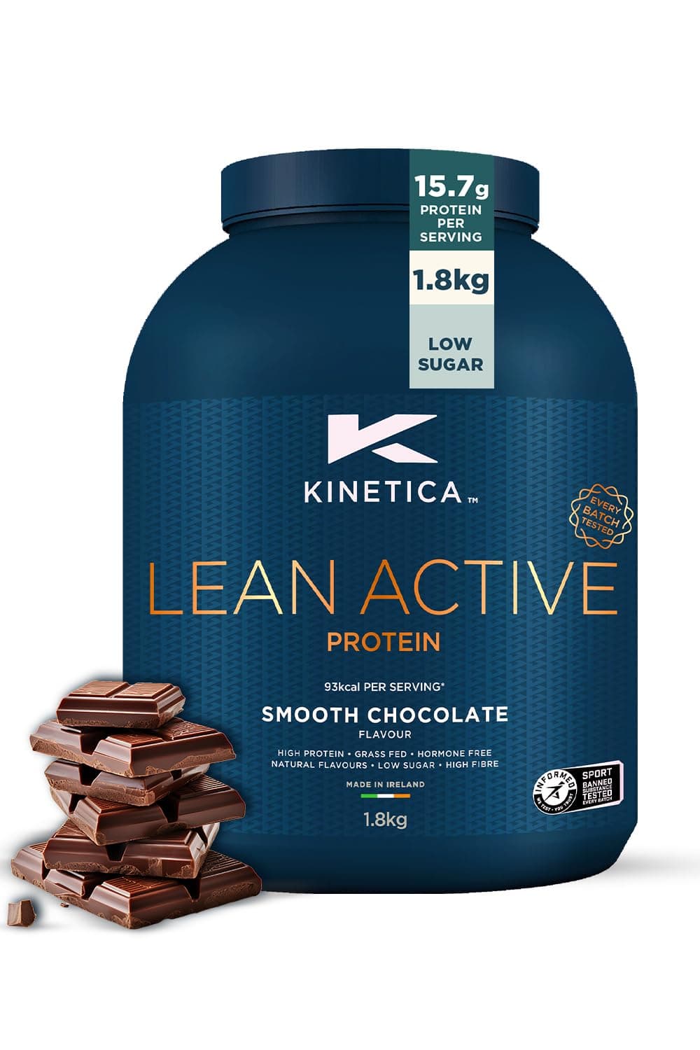 Kinetica Lean Protein Powder, Low Carb, Grass Fed Whey, 72 Servings, Smooth Chocolate, 1.8Kg