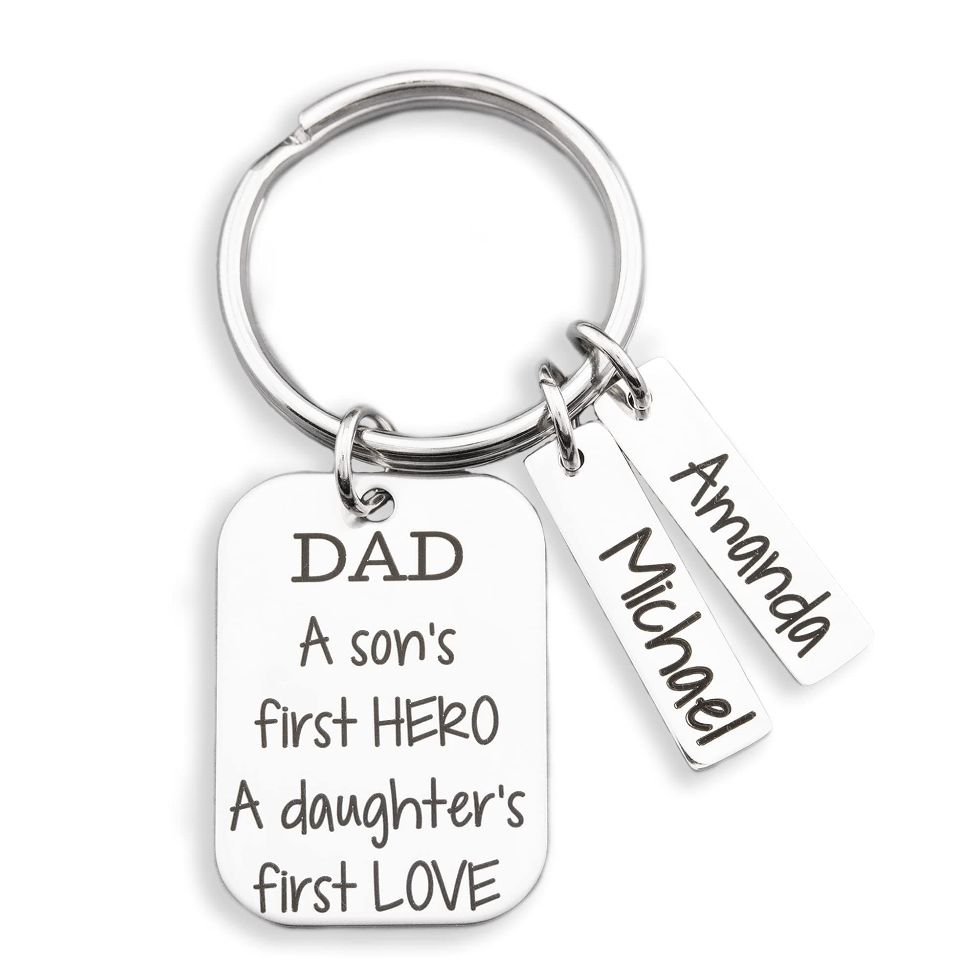 Dad Gift Personalized Key Chain A sons first hero Custom Keychains for Men