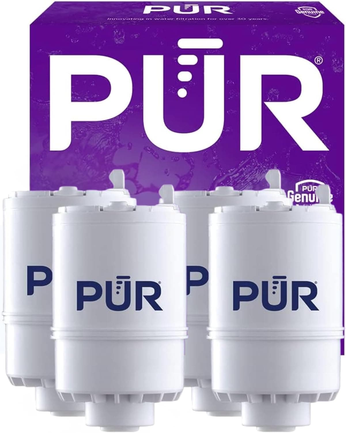 PUR Faucet Mount Replacement Filter 4-Pack, Genuine PUR Filter, 2-in-1 Powerful Filtration, Includes Lead Removal, 12-Month Value, White