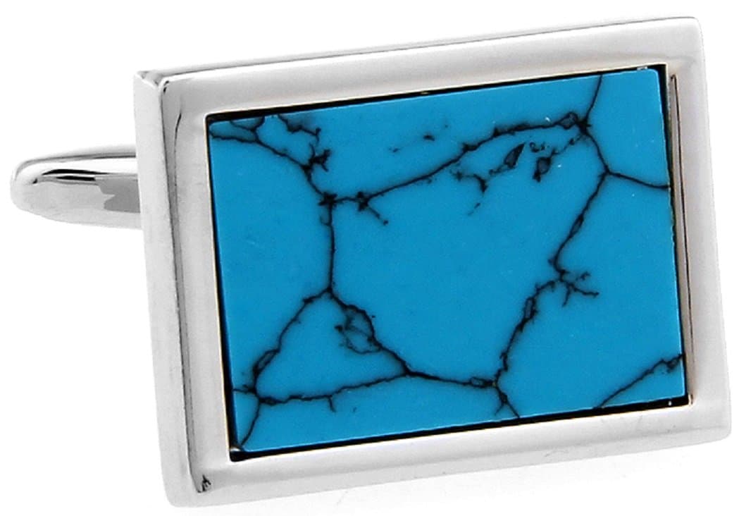 Blue Rectangle Pair Cufflinks in a Presentation Gift Box & Polishing Cloth