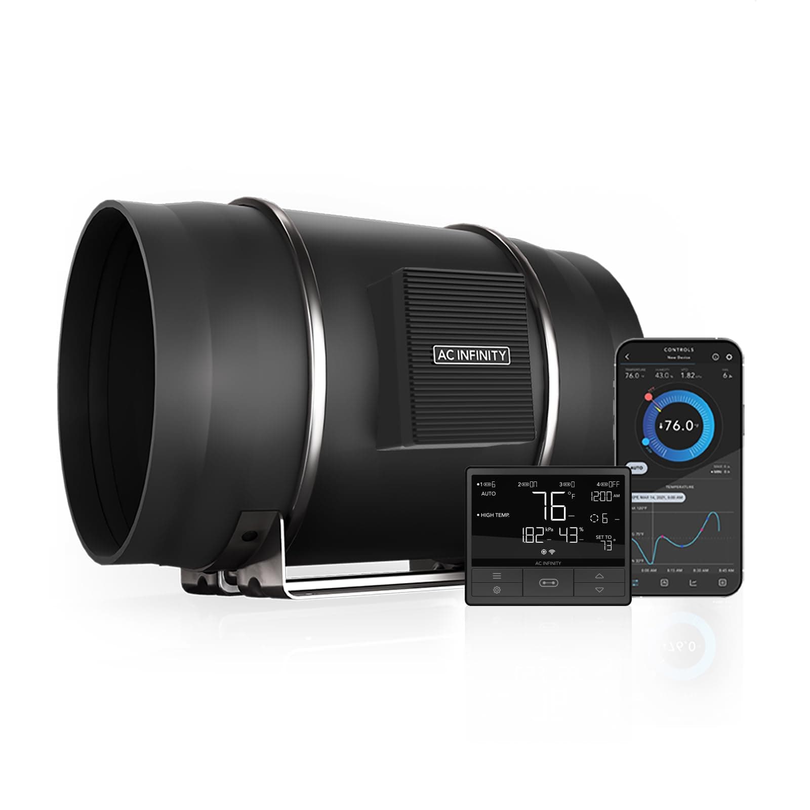 AC Infinity CLOUDLINE PRO T12, Quiet 300mm Inline Duct Fan with Temperature Humidity VPD Controller WiFi Integrated App Control Ventilation Exhaust Fan for Heating Cooling Grow Tent Hydroponic 12-Inch