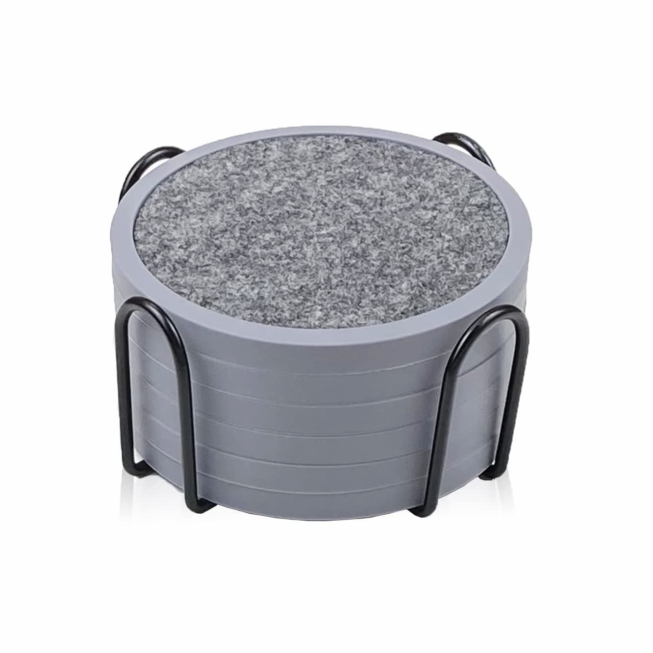 Absorbent Coasters for Drinks with Holder - 6packs, Silicone Coaster with Soft Felt Insert (4.3 inch Coasters with 4.5 inch Holder, Heathered Dark Gray)