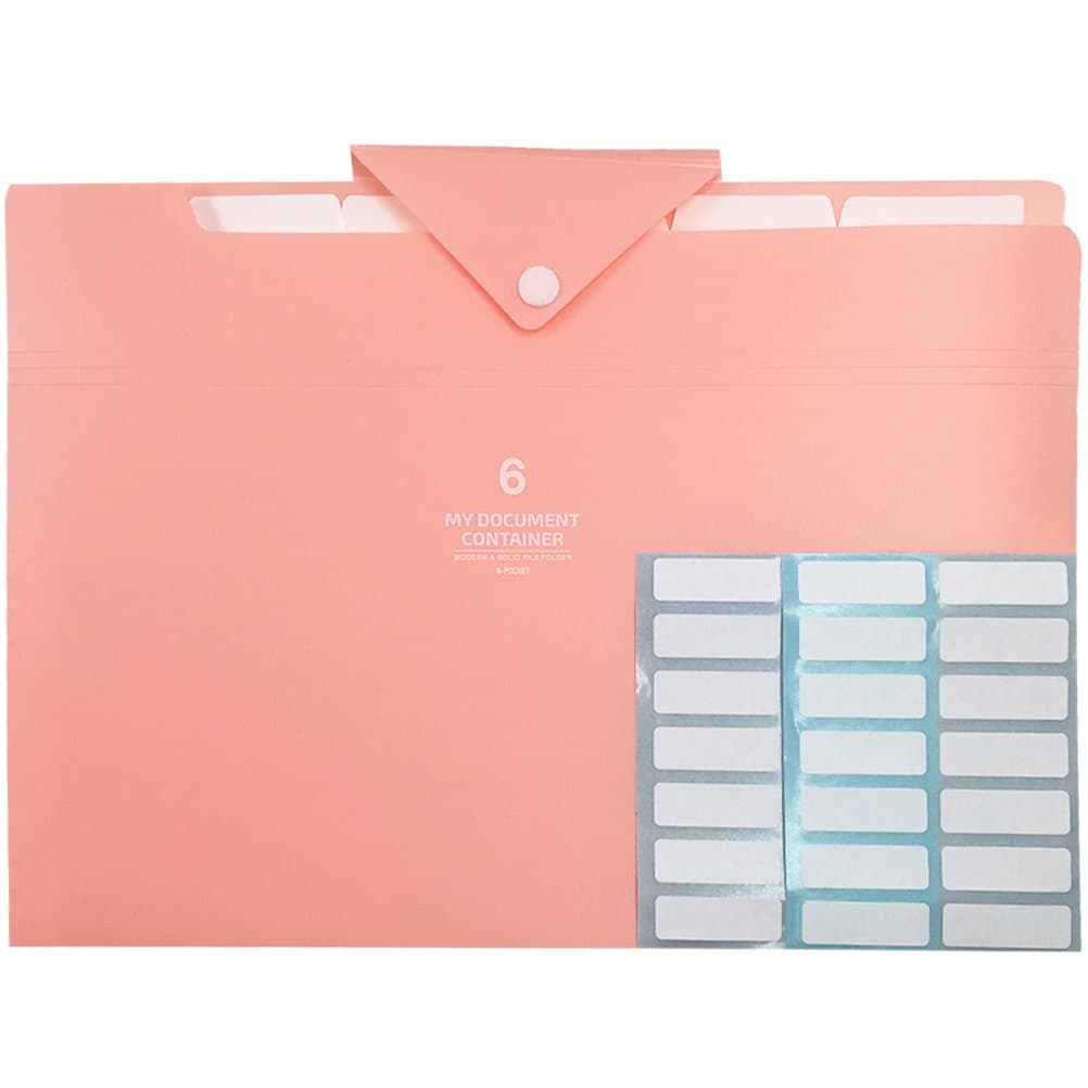 PheoGood 6 Pockets Expanding File Folders with 2 Pack Labels- Letter Size & A4- Baby Pink Color with Triangle Closure- Portable Accordion Organizer for School Work, Office Document and Receipts
